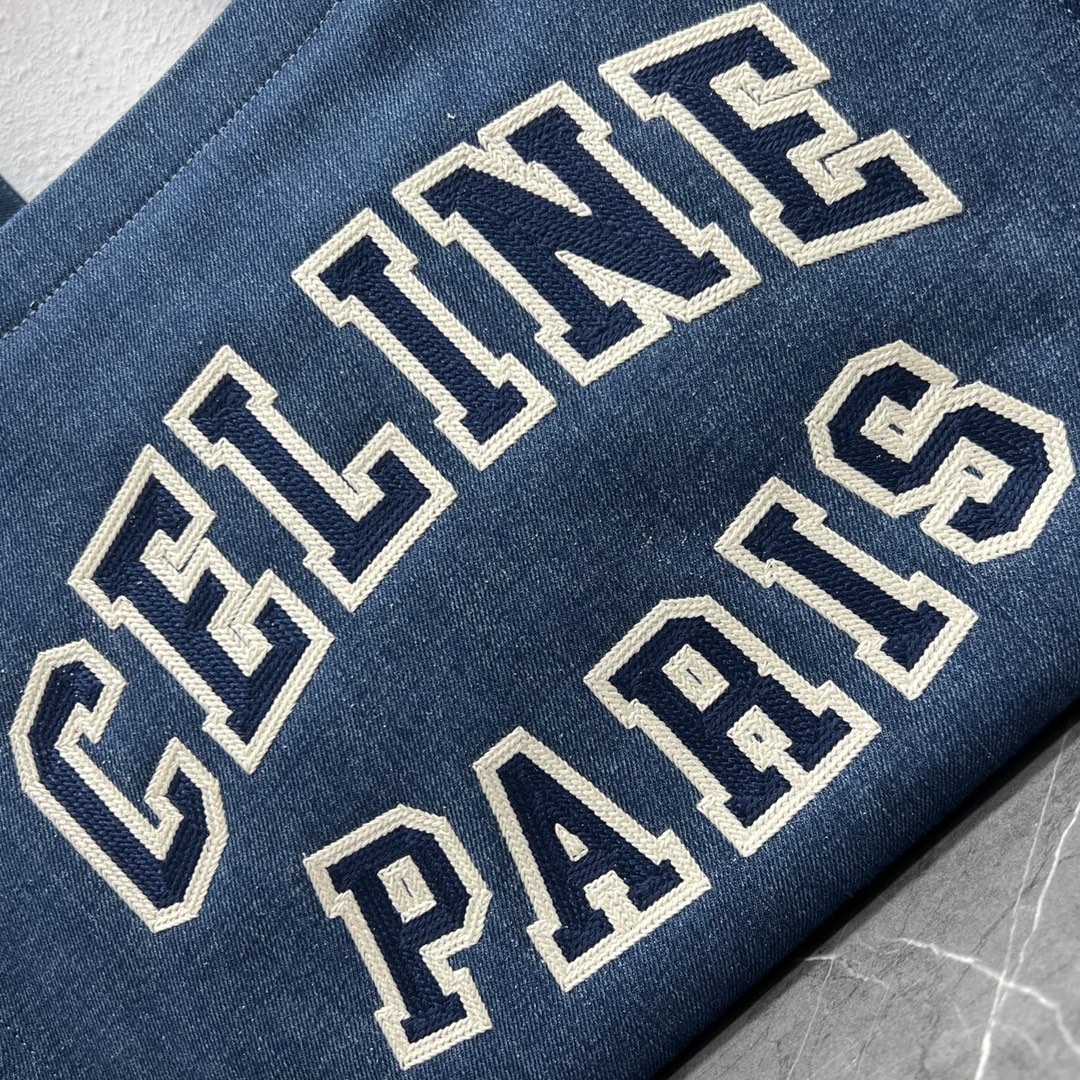 Celine Large Cabas Thais In Denim Fabric With Celine Print And Calfskin Blue 196762